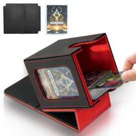 Jamiukro Card Deck Box for MTG Commander, TCG Card Box, PU Leather Magnetic Trading Card Storage Box, Holds 100 Double Sleeve Cards, Black & Red