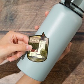 Die Cut Sticker Umpqua River Lighthouse, Oregon, Oregon Coast, Evening Sky, Contour Vinyl Sticker 3 to 6 inches, (Waterproof Decal for Cars, Water Bottles, Laptops, Coolers), Large