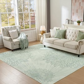 WITSHOCK Living Room Area Rugs 8x10: Washable Rug for Bedroom Dining Room Neutral Modern Soft Thin Large Carpet Non-Slip Stain Resistant Low Pile Decor,Green