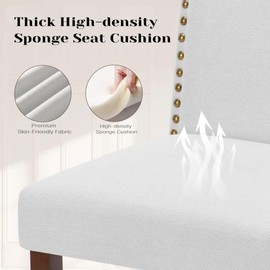 Kitchen Chairs Set of 2 Modern Upholstered Fabric Seat with Nailhead Trim and Ergonomic Lumbar Support for Living Room and Rustic Farmhouse Dining Area, Grey