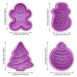 8 Pack Christmas Cookie Cutters Fondant Stamper, Pastry Cutter, Christmas Tree, Snowman, Gingerbread and Egg Stamper, Direct Embossing, Spring-Loaded Handle Cutter Set（Purple）