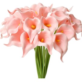 Mandy's 20pcs Bright Pink Flowers Artificial Calla Lily Silk Fake Flowers 13.5" for Mother's Day Easter Home Kitchen Wedding Decorations New Year Spring