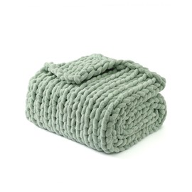 YnM Chunky Throw Blanket, Medium-Weight, Hand Knitted with Chenille Yarn, Skin Friendly, Ventilated and Breathable, Machine Washable, Home Décor Piece for Couch, Sofa and Bed (Sage Green, 60x80 Inch)