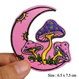 CHBROS Mushrooms Grow on The Moon Patches, Embroidered Patches, Sew on or Iron on Patches Applique for Clothes, Jackets, T-Shirt, Backpacks…
