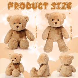 HyDren 2 Pack Plush Bear Stuffed Animals 18 Inch Cuddly Stuffed Bear Plushies with Bow for Birthday Gifts Baby Shower Party Favor Decors(Light Brown)