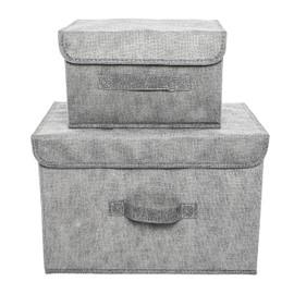 Storage Baskets with Lids, Pack of 2 Storage Chests, Grey, Fabric Storage Boxes Set for Storage Organiser Units, Homes and Offices, Storage Boxes, Grey Storage Baskets, Storage Box, Storage Unit Cubes