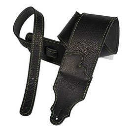 Franklin Strap 2.5" Original Black Glove Leather with Suede Backing Guitar Strap Green Stitching