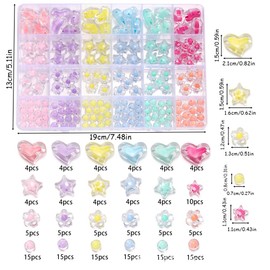174Pcs/Box Cute Heart Acrylic Beads for Jewelry Making, Assorted Beads Star Flower Round Crystal Beads, Candy Color Loose Spacer Beads Kits for DIY Crafts Bracelets Necklaces Keychain Accessories