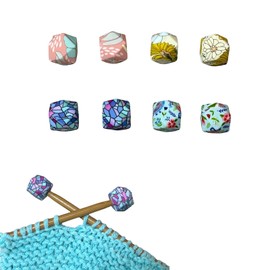 SPANSEE 8 PCS Hexagon Print Knitting Needle Stoppers, Knitting Needle End Caps, Knitting Needle Point Protectors, Stitch Stoppers, Knitting Notions fit Size 2.5-13 (3mm-9mm) Needles