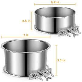 Stainless Steel Dog Bowls, ShineMe 40oz & 60oz No Spill Dog Crate Water and Food Bowls with Hanging Hook for Kennel, Cage and More, 7.0 x 3.7” & 6.2 x 2.5” Feeder Dish for Large and Medium Dogs