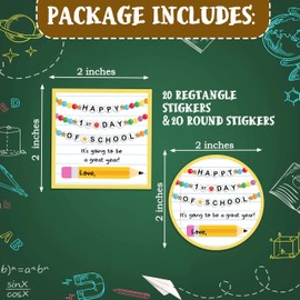 HandEasy 40 Pcs Happy First Day of School Gift Tags, Welcome Back to School Adhesive Gift Labels Stickers, Classroom Party Favors Present Decorations-A06