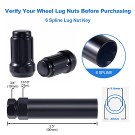 6 Spline Lug Nut Socket Key Wheel Lock Key Aftermarket Small 6 Point Spline Lug Nut Key Removal Tool for 19 mm (3/4 Inch) & 21 mm (13/16 Inch) Hex