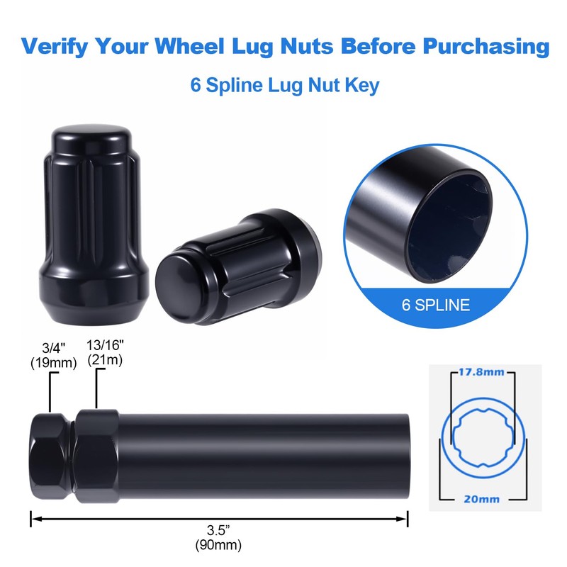 6 Spline Lug Nut Socket Key Wheel Lock Key Aftermarket