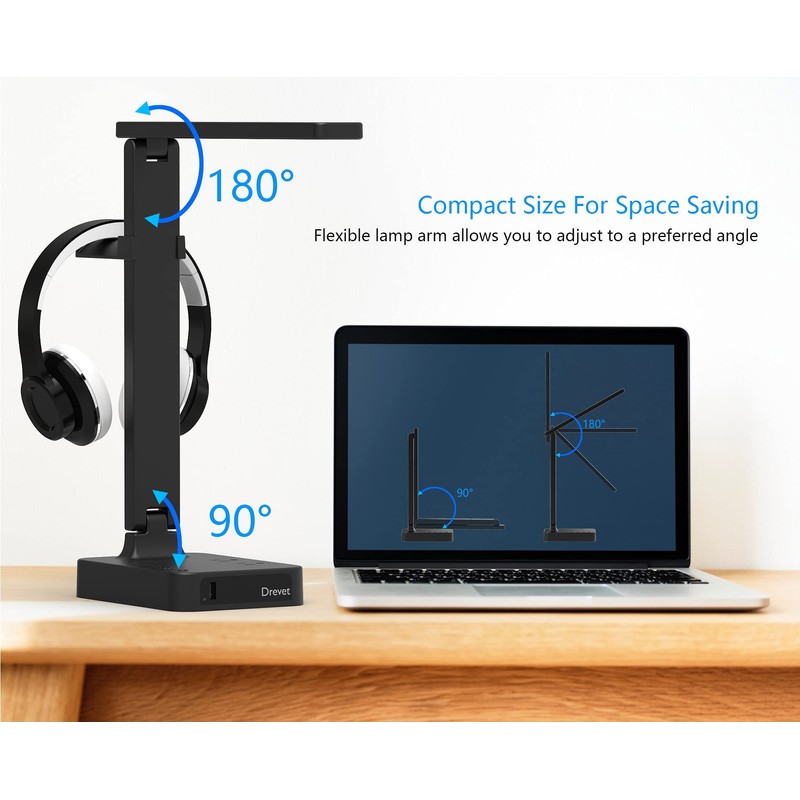 Drevet LED Desk Lamp with Headphone Stand, Desk Light with