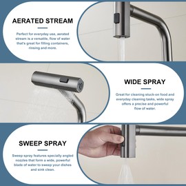 AVSIILE Kitchen Faucet with Pull Down Sprayer, Gun Grey Waterfall Touch Single Hole Handle Stainless Steel Kitchen Sink Faucets, Commercial Modern Faucets for Pull-Down Sprayer Kitchen Sinks