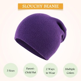Classic Winter Knit Kids Hat Skull Cap for Toddler Boys Girls Autumn Men Women Fisherman Beanie (Deep Purple, L)