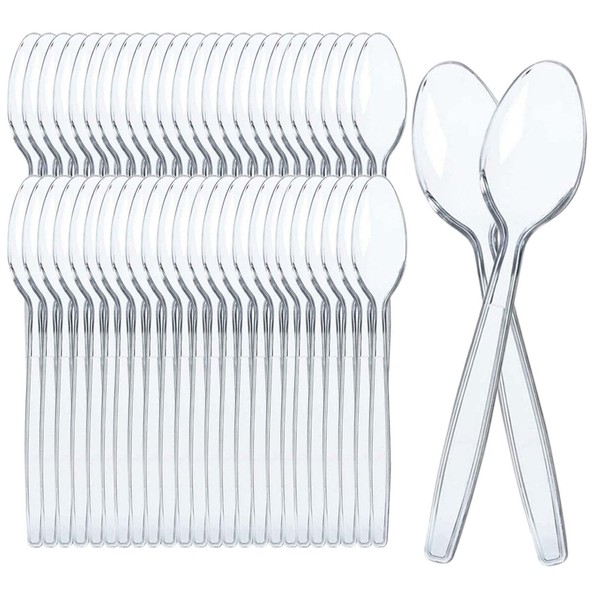 100 Pieces Clear Plastic Reusable Spoons High Resistance Reusable for Birthday Party Buffet Wedding Catering BBQ