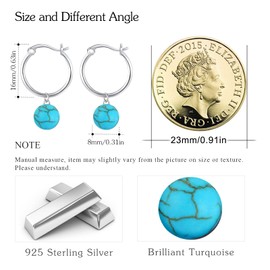 Turquoise Earrings 925 Sterling Silver Turquoise Leverback Earrings for Women Turquoise Ball Earrings Hoop Earrings Small Turquoise Jewellery Gift for Girls Children, Sterling Silver