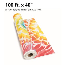 Fun Express Tie Dye Tablecloth Roll - Tie Dye Theme Disposable Plastic Table Cover 100 FT Long Rainbow