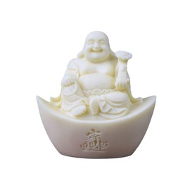 oarehol Laughing Buddha Statue,White Lucky Buddha On Ingots Figurines Home Office Decor,Feng Shui Happy Buddha Sculpture Attracting Wealth