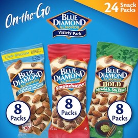 Blue Diamond Almonds Blue Diamond Almonds Snack Nut Variety Pack for Kids, Office, School, On-the-go, 0.75 oz Gluten Free Individual Packs, Wasabi & Soy Sauce, Lightly Salted, and Smokehouse (Pack of 1,24 Count Total)
