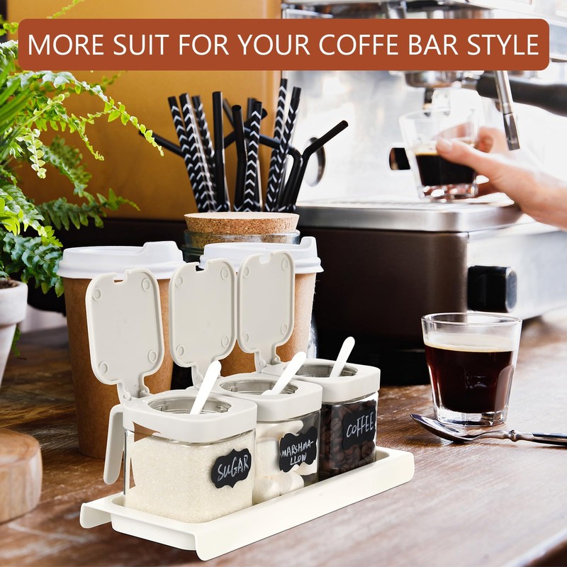 Suclain 3 Pcs Glass Coffee Containers Coffee Station Organizer Set,