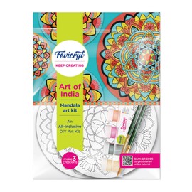 Fevicryl DIY Art of India Mandala Art kit | Acrylic Paints 6 Shades| Set of 2 Round Brushes | 3 Pre-Designed MDF Board | for Artists, Students, Children | Ideal for Festive Gifting