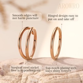 AROWRO 18g Rose Gold Nose Rings Daith Earrings Surgical Steel Cartilage Hoop 18 Gauge Helix Double Open Stack Forward Tragus 7mm