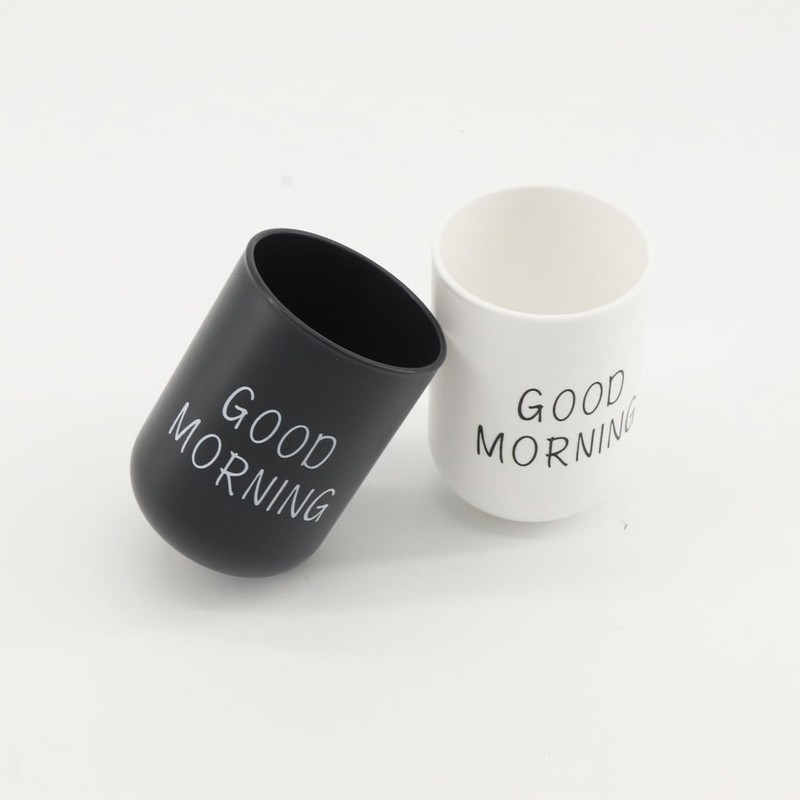 Toothbrush Holder for Bathroom, Portable Plastic Good Morning Couples Washing