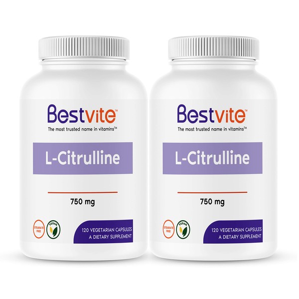 BESTVITE L-Citrulline 750mg per Capsule (240 Vegetarian Capsules) (120 x 2) - No Stearates - No Silica - No Fillers - Non GMO - Gluten Free - Vegan