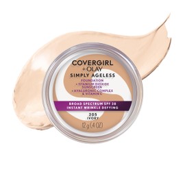COVERGIRL Simply Ageless Instant Wrinkle Defying Foundation, SPF 28, Hyaluronic Complex & Vitamin C - 205 Ivory, Pack of 1
