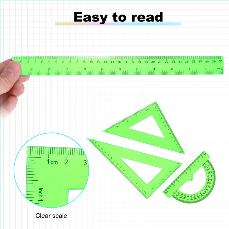 sourcing map 4pcs Triangular Ruler Set 30cm Plastic Metric Inch