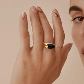 Joo&Rind Women's rings, wide ring, ladies, stainless steel rings, gold, waterproof, friendship rings and partner rings, fashion jewellery, gift for women, Stainless Steel, No Gemstone