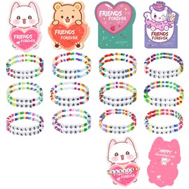 Manaror 24 Pack Gift Cards with Friendship Bead Bracelets,Valentines Gift Exchange for Boys Girls Classroom Party Favors Supplies for Kids