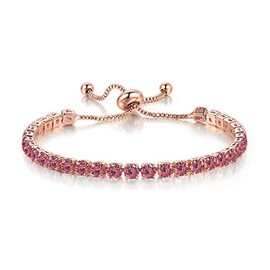 14K Gold Plated Tennis Bracelets Colorful Sparkling Cuban Zirconia Adjustable Ice Out Link Chain Slider Bangle Jewelry Dainty Bracelet for Women Girls, Metal, Cubic Zirconia