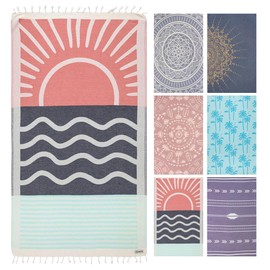 Sand Cloud Turkish Beach Towel - 100% Organic Cotton Turkish Bath Towels - Ultra Soft, Sand Free & Quick Dry Towel for Beach, Pool, or Picnic Blanket- As Seen on Shark Tank - Maui Sunset