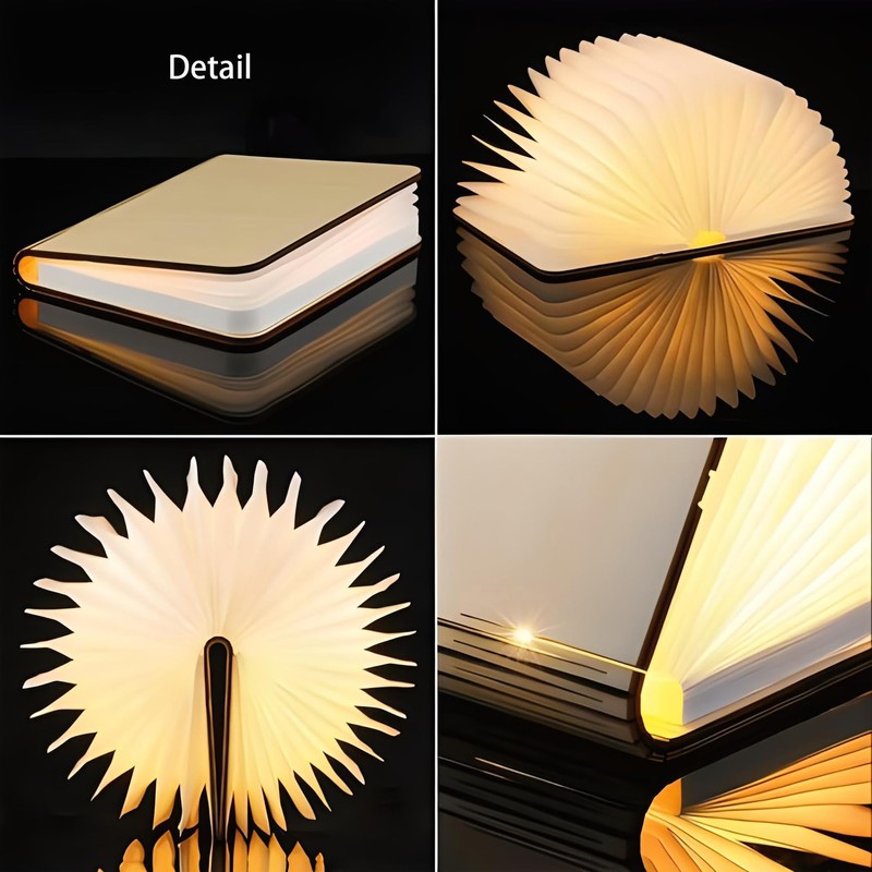 5.7 Inch Wooden Book Lamp, Multicolor Folding Book Lamp Automatically