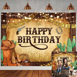 APDECCLK Western Cowboy Birthday Backdrop Wild West Rodeo Rustic Wooden House Barn Photography Background for Cowboy Theme Birthday Party Baby Shower Decorations Banner (82x59 inch (7x5FT))