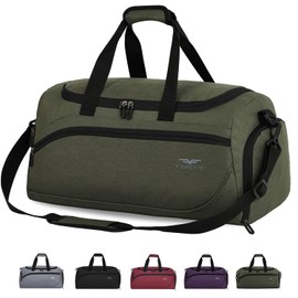 FIORETTO 43L Sports Bag & Travel Bag for Men and Women with Shoe Compartment & Wet Compartment, Waterproof Bag for Training Bag, Gym, Travel, Swimming, Sauna, Football, olive green