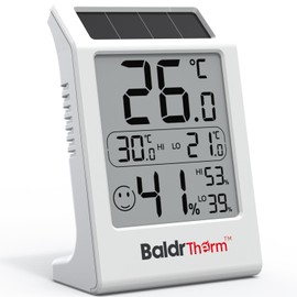 BaldrTherm Humidity Meter Hygrometer, Solar-Powered Room Thermometer Indoor Digital Temperature Sensor Monitor, 3.2''Humidity Gauge for Baby Rooms, Home, Office, 1Pack