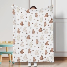 Hwmmbh Cute Woodland Bear and Paws Baby Blanket Boys Girls Gift Cartoon Bear Flannel Swaddle Blanket Wild Animal Soft Receiving Blankets Newborn Nursery Toddler Bed Blanket Crib Playmat 30x40