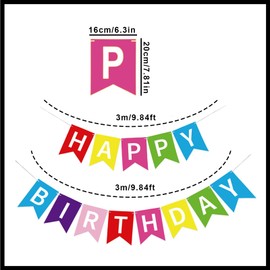 Already Threaded Happy Birthday Garland, 16 × 20 cm Happy Birthday Colourful for Children, Paper Birthday Garland, Adult Birthday Party