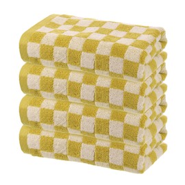 sourcing map 4 Pcs Bathroom Hand Towels Yellow Soft Absorbent Face Towels Cotton Wash Cloths 13 x 29 Inch Kitchen Hand Towels for Bathroom Gym Drying Hand Face Hair (Checkered Pattern)