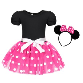 HenzWorld Girls Polka Dot Mini Dress Fancy Party Outfits Easter Dress Up Toddler Costume Tutu Princess Dresses Rose 7-8 Years