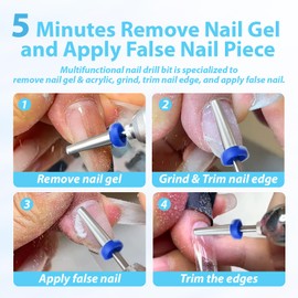 MagiBling 16mm Long Tapered Barrel Nail Drill Bits for False Nail Apply, 3/32'' Safety Tungsten Carbide Bits, Two-way Rotation, Suitable for Manicure Pedicure Cuticle Gel Polishing, Extra Coarse.