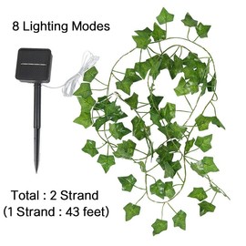 2 × 43 Feet Fake Vines with 260 LED Solar Outdoor String Lights, Hanging Fake Ivy Greenery Garland Plants, Artificial Plants, Fake Leaves for Balcony Decor/Outdoor Wall Decor/Garden Decor/Patio Decor