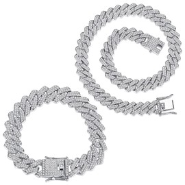 MARSALIA Chain,Cuban Link Bracelet for Men 14MM Hip Hop Full CZ Prong Diamond for Men Women Iced out Miami