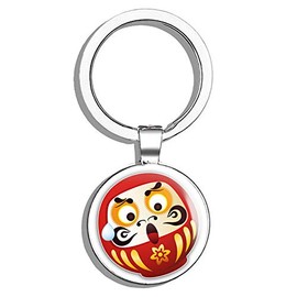 HJ Media Daruma Doll Japan Gift Shocked Metal Steel Keychain Ring Double Side Key Chain