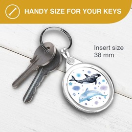 Destination Vinyl ltd 1 x Round Photo Keyring Watercolour Whales & Dolphins Pattern |Keychain|Keyring|Charm| #170919