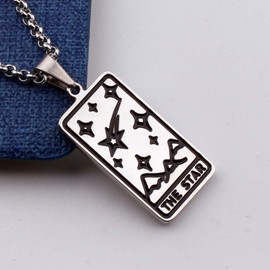 Belingry Tarot Card Pendant Necklace Silver Tag Necklace Mystic Jewelry(the star)